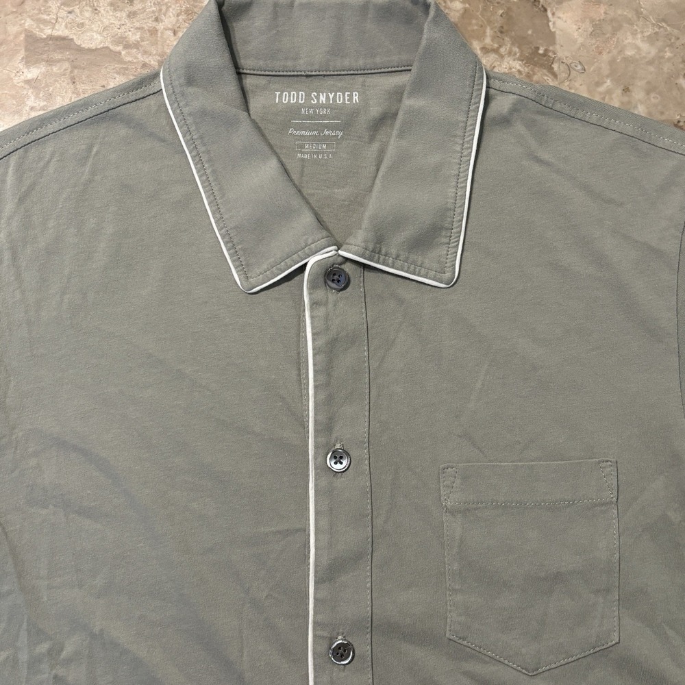 Todd Snyder Shirt Mens Medium Green Premium Jersey Short Sleeve Button USA